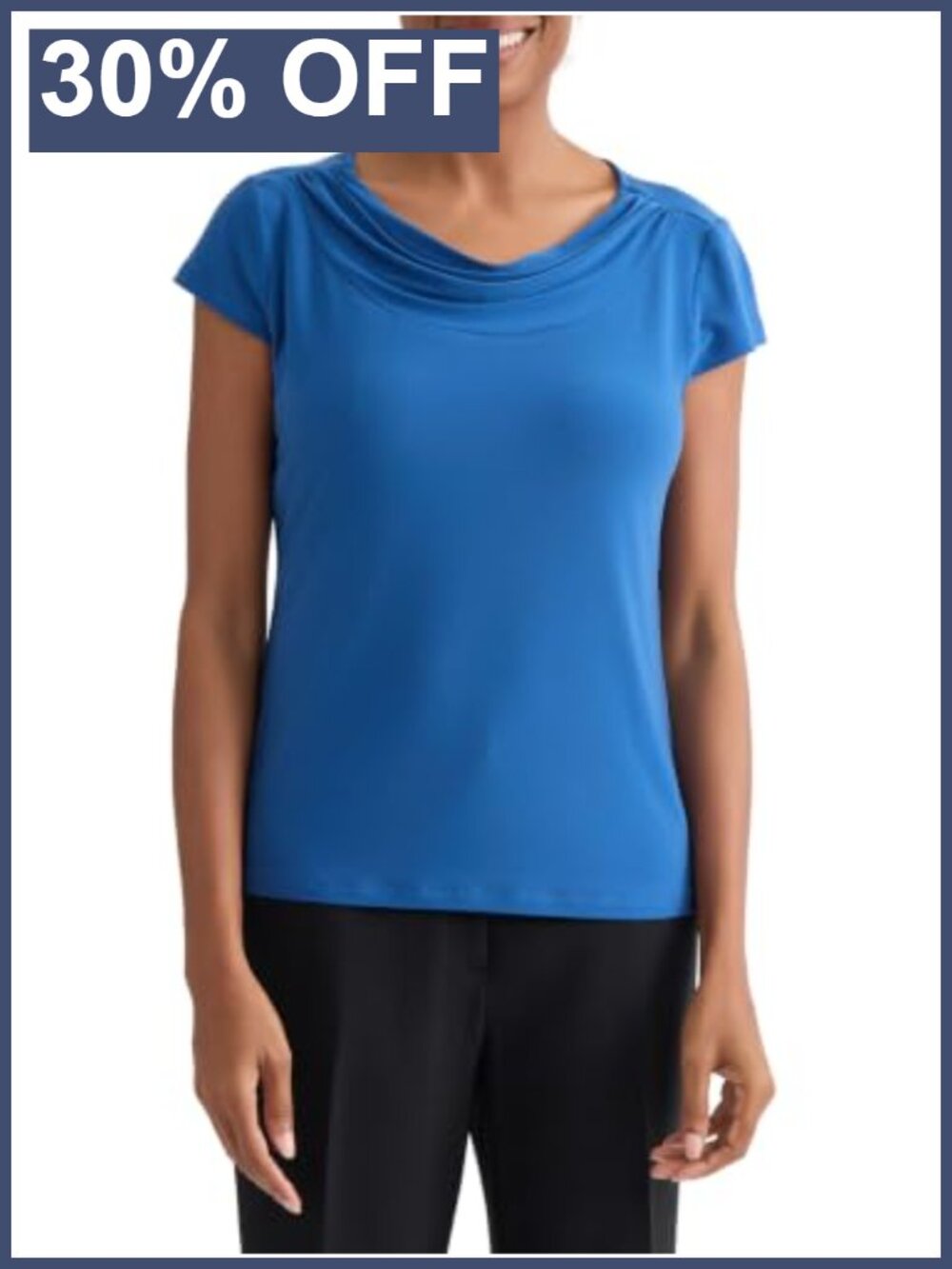 Cap Sleeve Cowl Neck Knit Top Polyester Elastane Blend